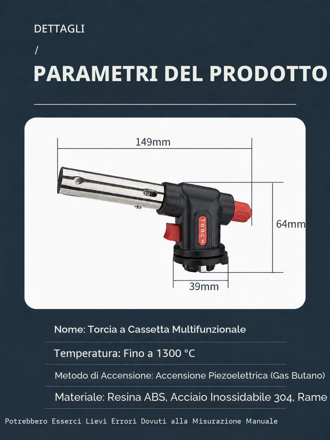 Bruciatore a Gas, Cannello per Saldatura Portatile, Fiamma Ossidrica da Cucina, Pistola Gas Professionale, Modalità di Accensione Elettronica, 1300 ℃