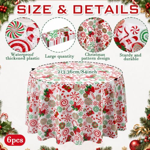 Image of Ganeen 6 Pcs Christmas Candy Cane Tablecloth Red Green White Table Cover