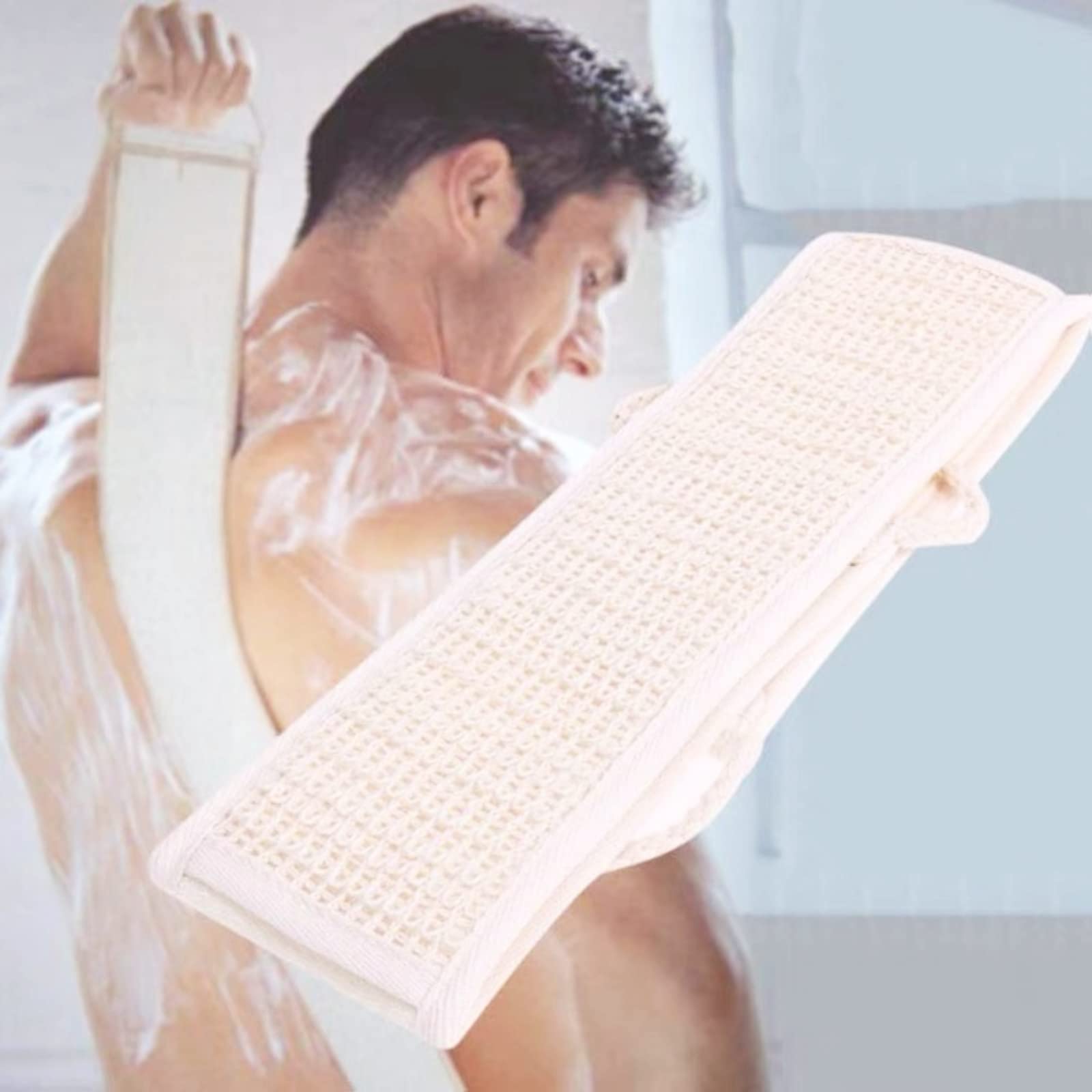 Badewaschriemen Aus Luffa & Mikrofaser – Peeling-Schwamm Für Rücken, Mit Griffen
