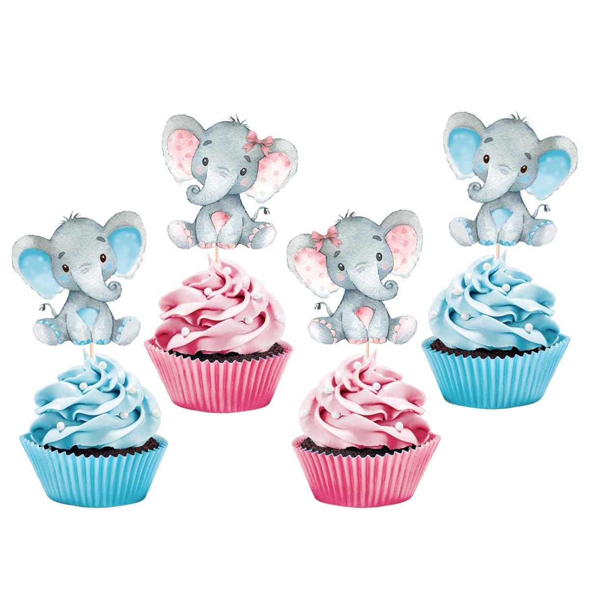 Elephant Boy or Girl Cupcake Topper Baby Shower Perfect for Kids 1st Birthday Gender Reveal Party Decorating Supplies Cake Table Photo Booth Studio