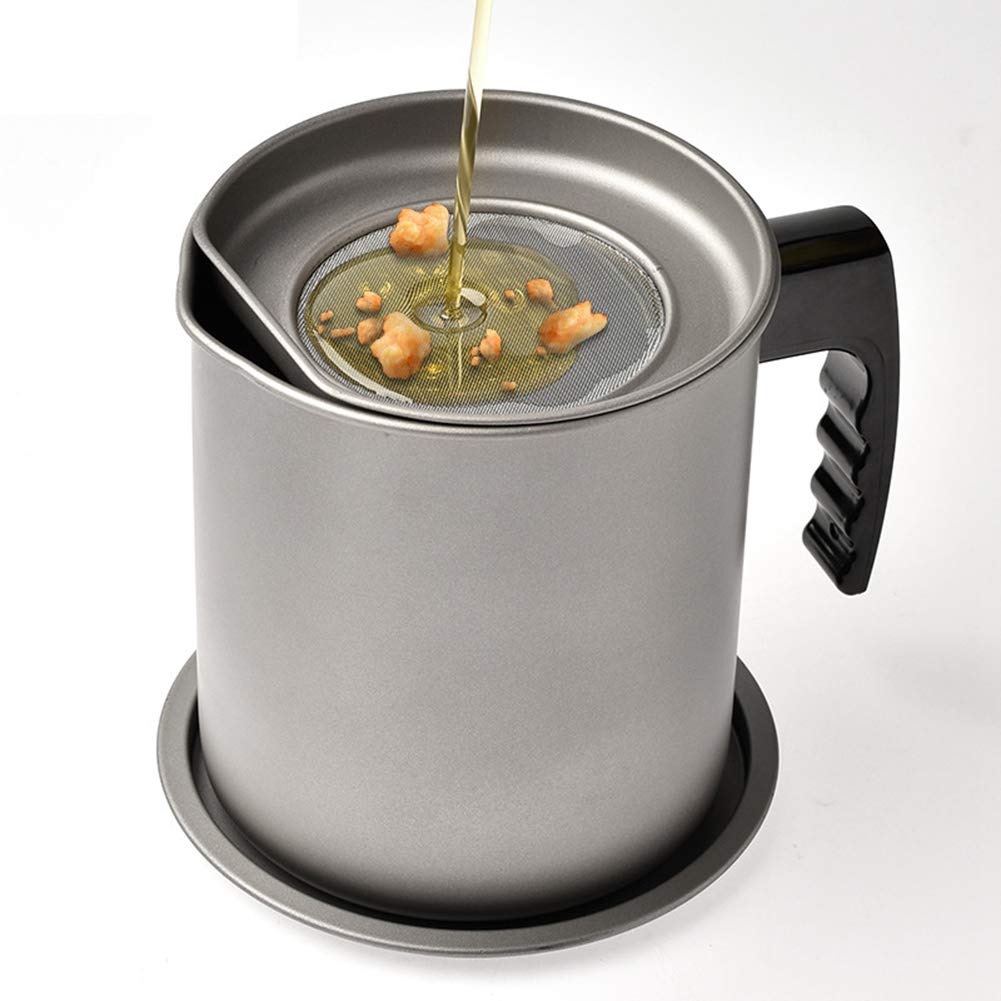 SADA72 1.6L Lid Pot Oil Can Strainer Dustproof Stainless Steel Container Filter Oil Pot Grease Keeper With Mesh Strainer Oil Storage Can Strainer