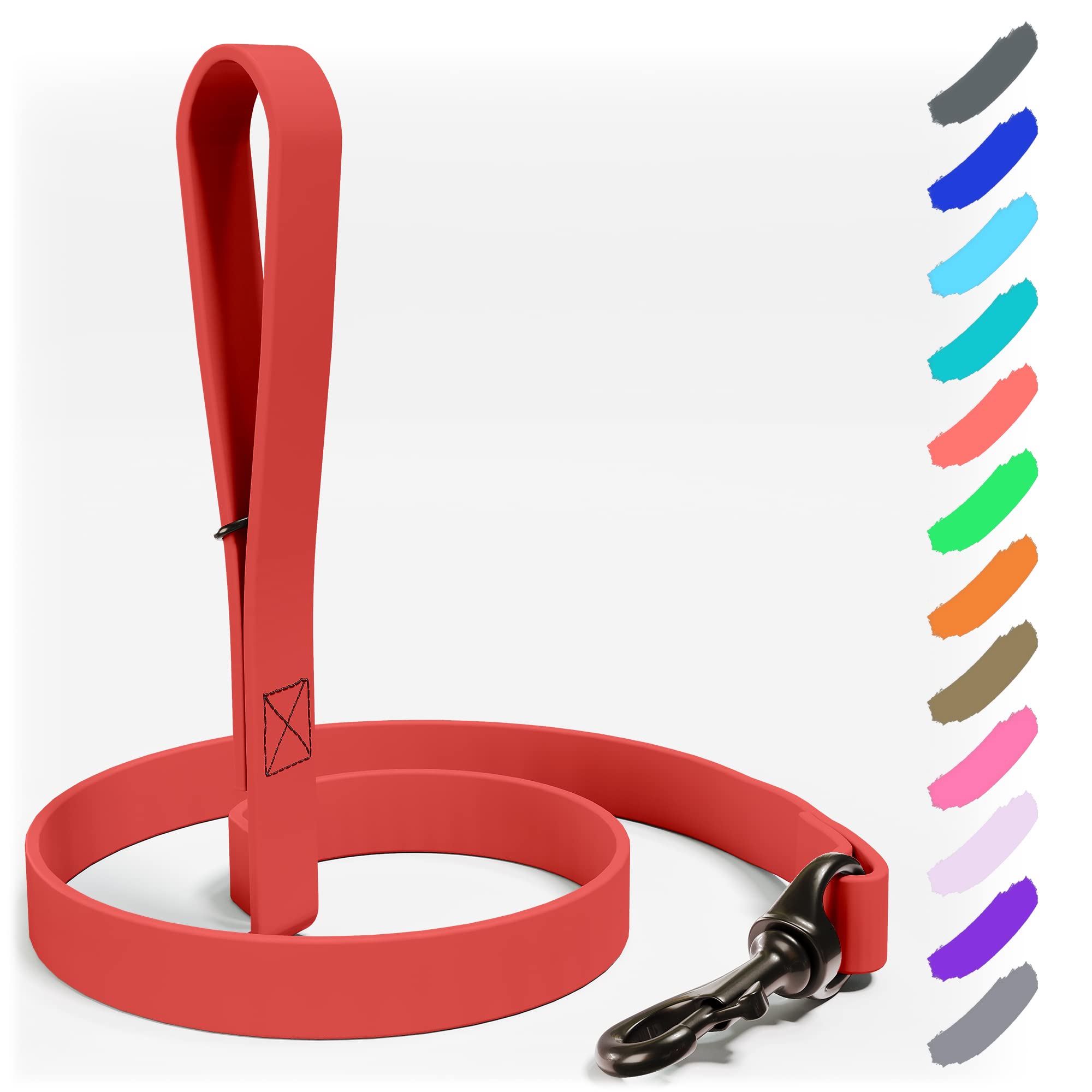 NexaPaw Biothane Dog Leash - Extra Heavy Duty, Waterproof - 6 Ft Lead for Large, Medium, Small Dogs - Brass Carabiner Clip (Red)