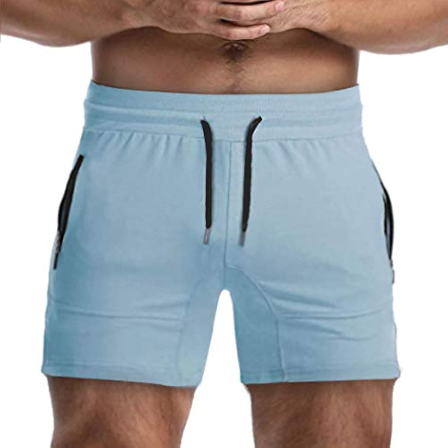 EVERWORTH Men's Solid Gym Workout Shorts Bodybuilding Running Fitted Training Jogging Short Pants with Zipper Pocket 3 Colors
