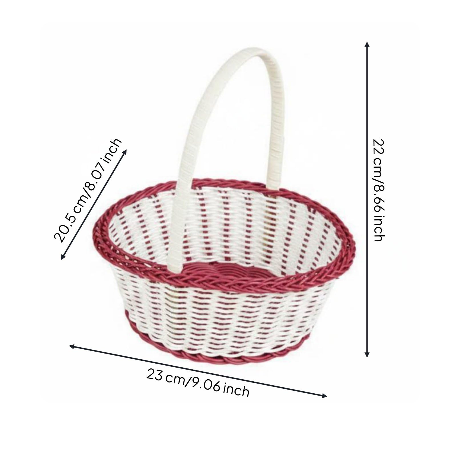 Cestino Intrecciato a Mano Cestino Portaoggetti Cestino Cestino con Manico in Rattan PP per Organizzazione Domestica E Allestimenti Accoglienti Adatto, Rosso E Bianco, Grande 23 20.5 22cm