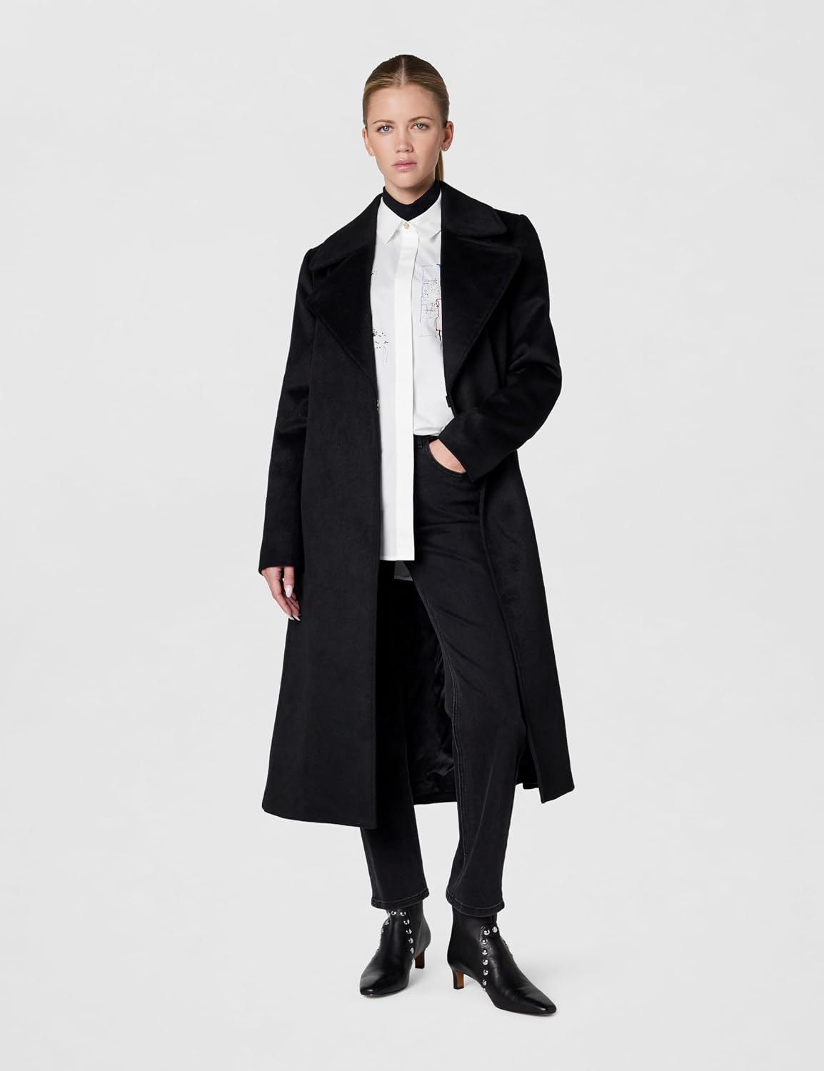 KARL LAGERFELD Women's Luxe Wool Classic Long Wrap Coat W Fur