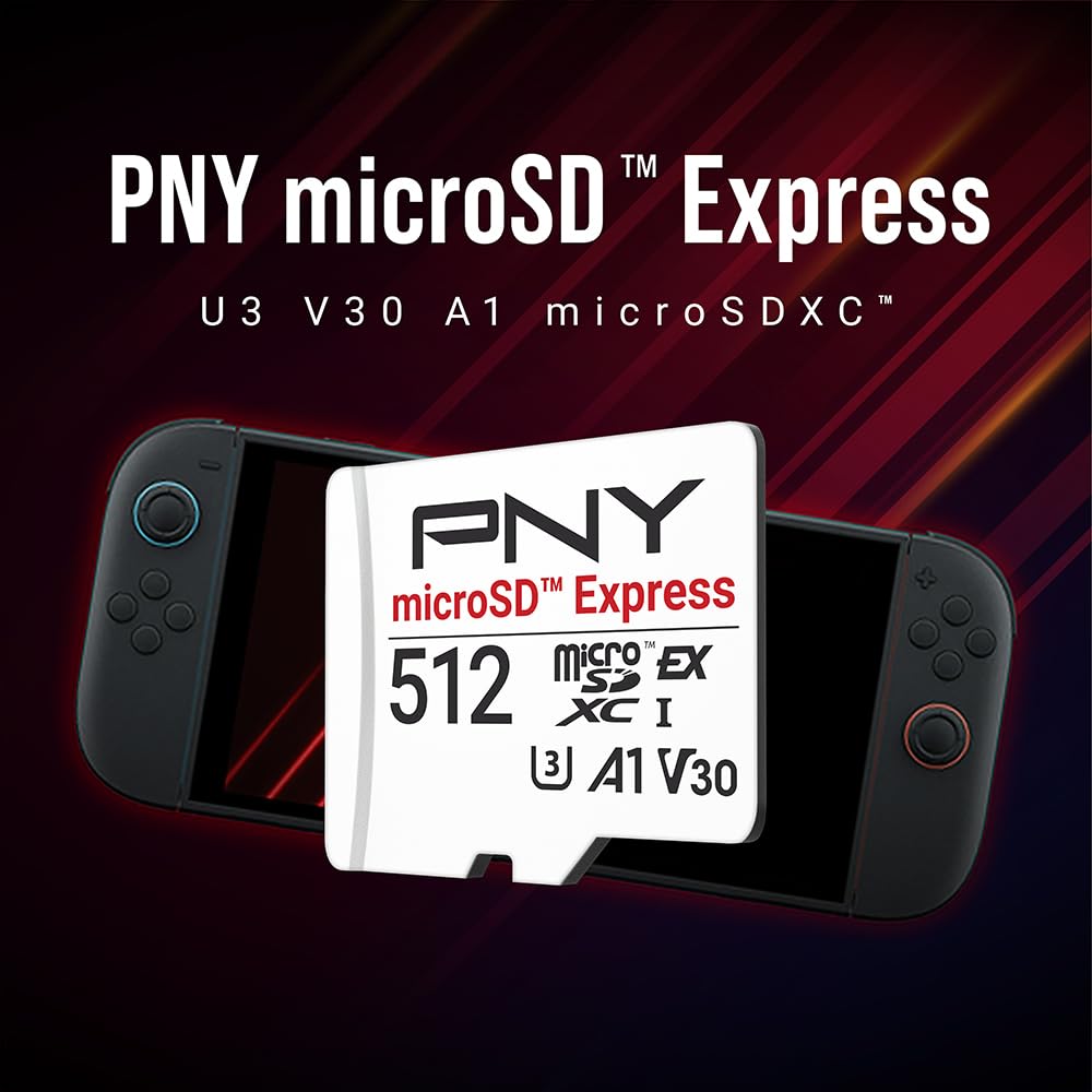 PNY Scheda microSD™ Express 512GB UHS-I U3 V30 A1, fino a 890MB/s in lettura e fino a 810MB/s in scrittura, ideale per dispositivi compatibili con microSD Express come Nintendo Switch 2