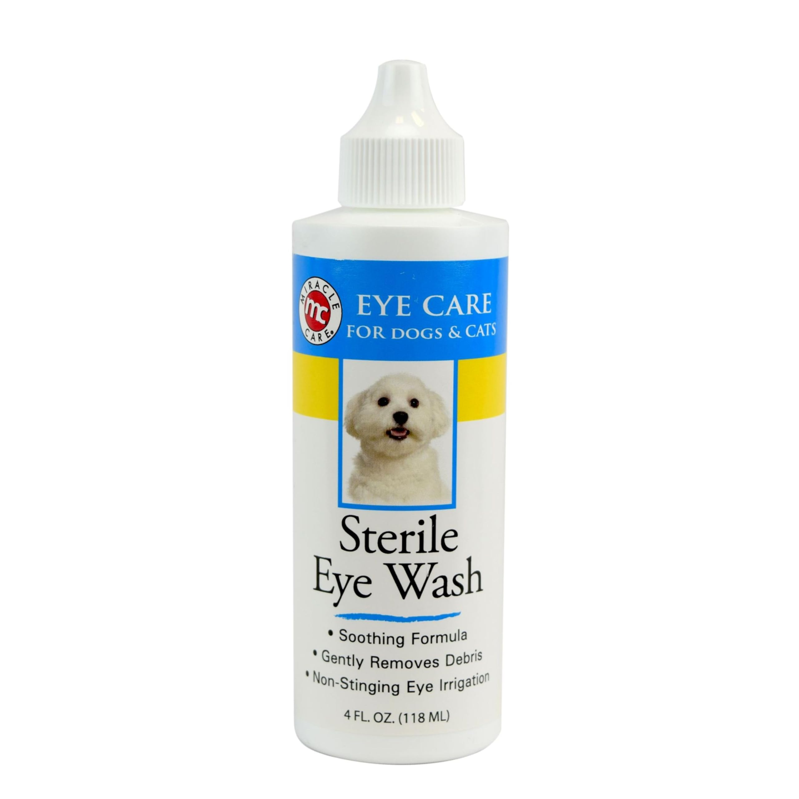 Miracle Care Sterile Eye Wash for Dogs and Cats, 4 Ounce, Soothing and Non Stinging Eye Drops to Remove Debris