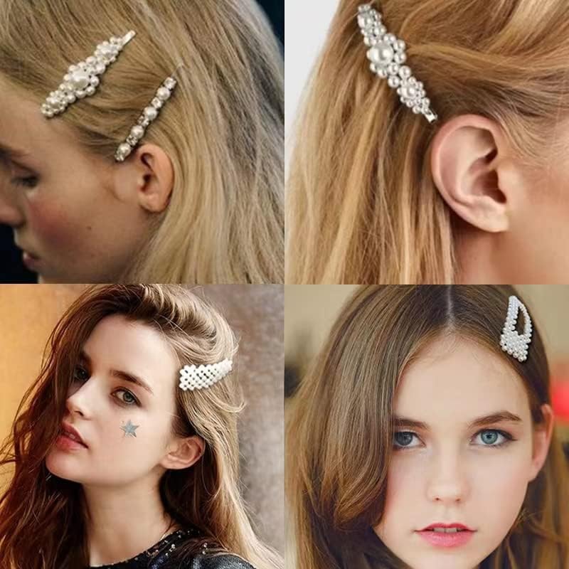 Miniatura 3 de Clip lateral de perlas, con diamantes de imitación, para mujeres y niñas, elegante horquilla (clip de perla, 10 unidades)