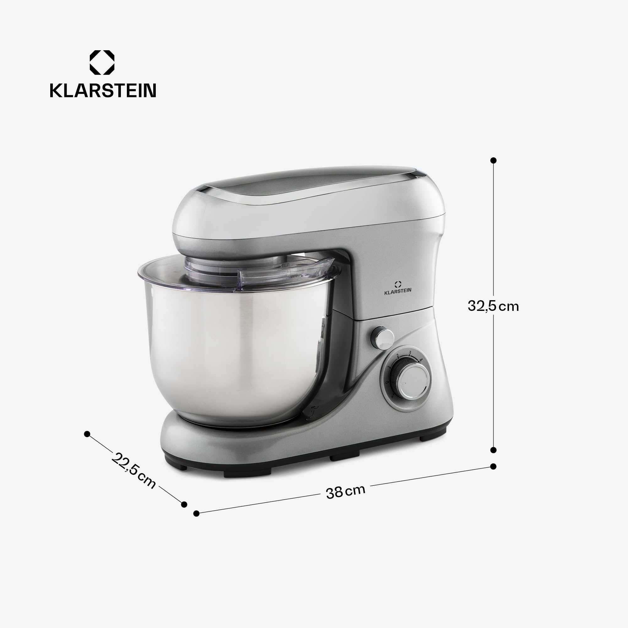 Klarstein Robot kuchenny do pieczenia, 1300W maszyna do ciasta Mała, 6 biegów, Trzepaczka, hak do mieszania i ugniatania, Misa 5L, Mieszanie planetarne, Mikser z blenderem, Robot do ciasta na chleb