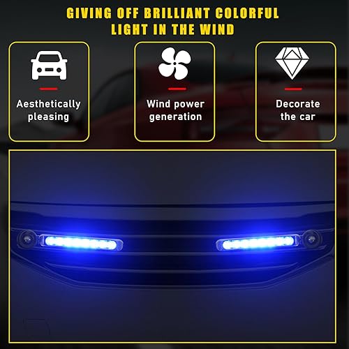 Miniatura 4 de Dickno 2 luces LED para vehículos, 8 LED impermeables, energía eólica para automóvil, luz diurna, luces LED de circulación diurna, sin necesidad de