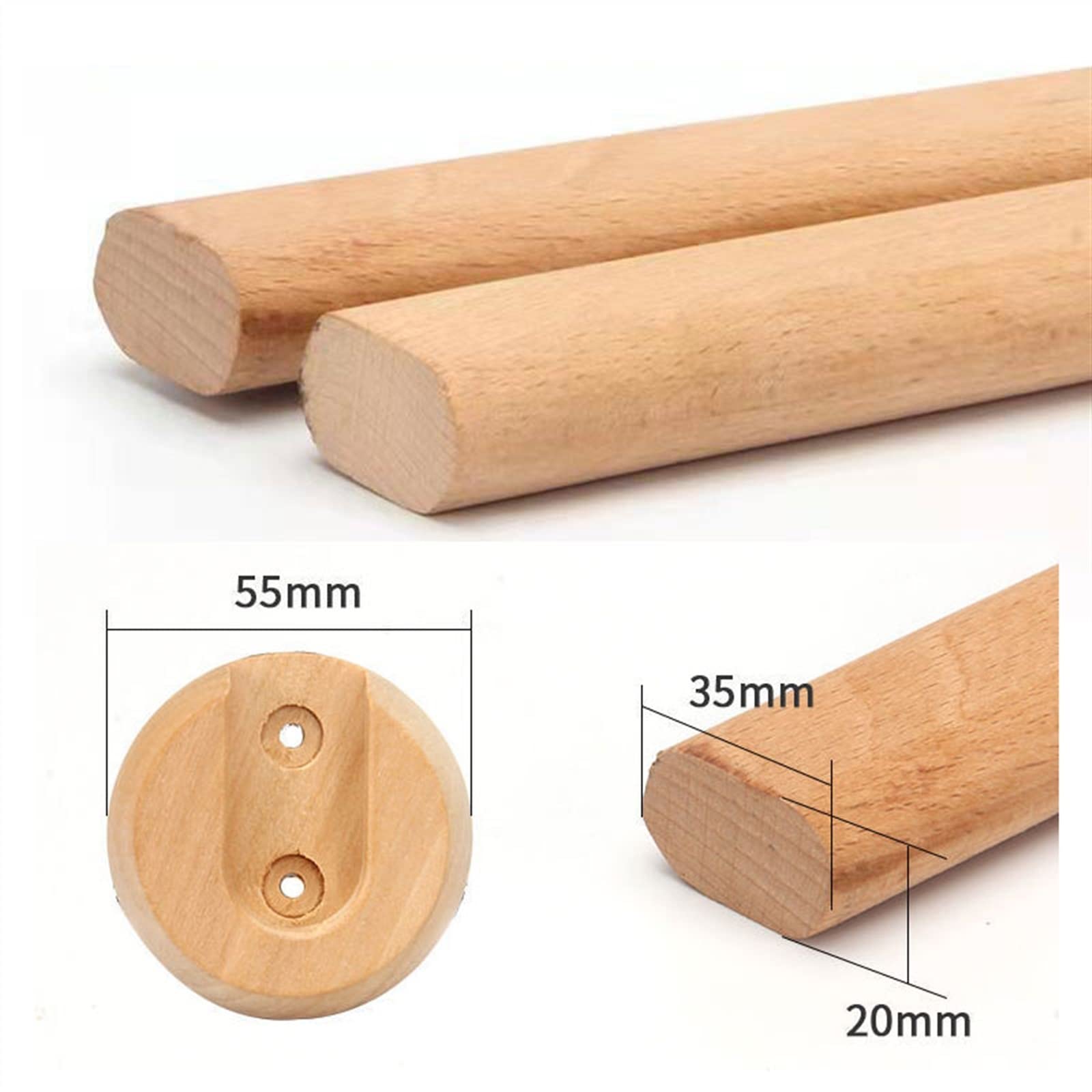 Melairya Tringle de penderie Ovale en Bois Tringle de penderie en Bois Poli avec Supports d'extrémité (Size : 70cm)