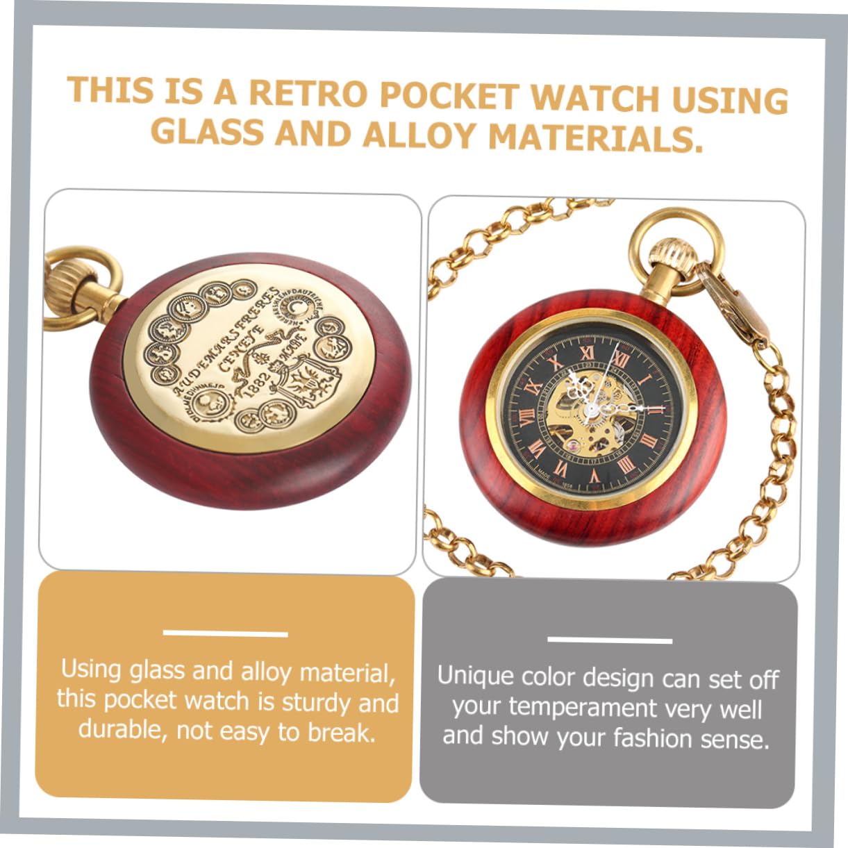 Healvian Reloj de Bolsillo Antiguo de Diseño Retro con Numeración Romana Reloj Colgante Accesorio Práctico para