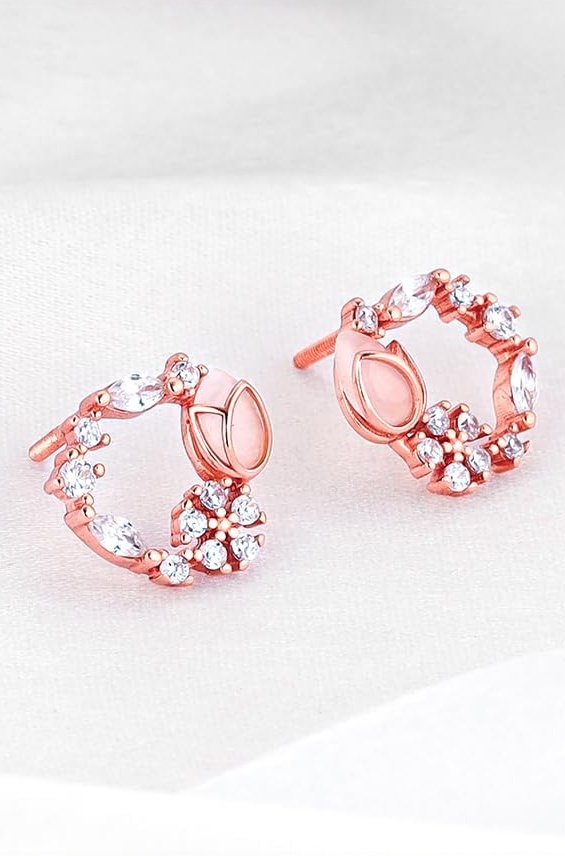 GIVA 925 Sterling Silver Rose Gold Pink Drop Wreath Studs | Gift for Girlfriend Wife Women & Girls | With Certificate of Authenticity and 925 Stamp | 6 Month Warranty*