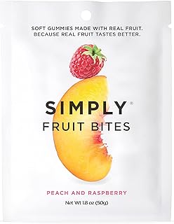 Simply Fruit Gummies | Made with Real Fruit | Peach and Raspberry | 1.8 oz (Pack of 8) | No Cane Sugar + Gluten Free + Kosher