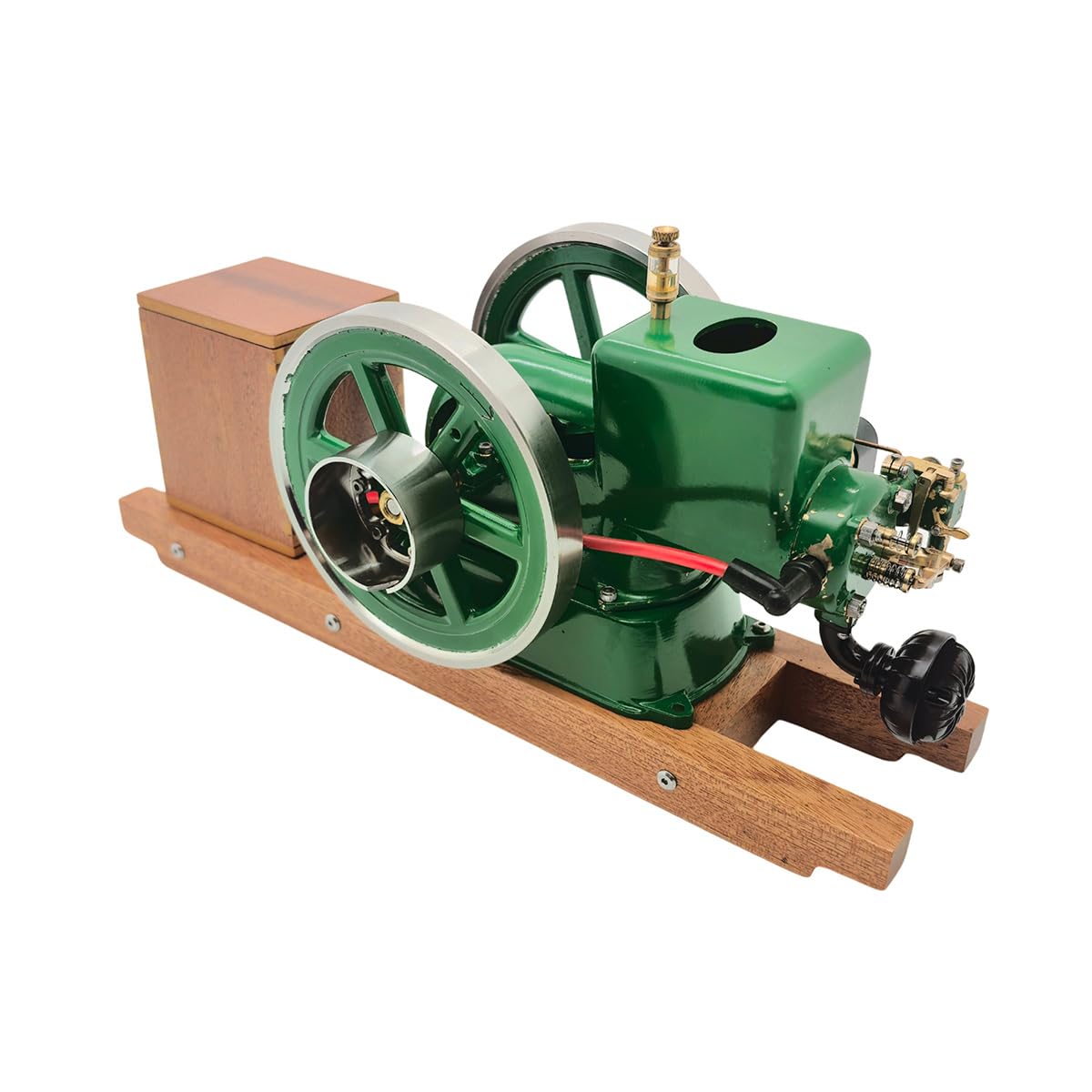 RETROL OKMO Morse Z jednocylindrowy, 4-suwowy silnik benzynowy z miniaturowym regulatorem dławienia, mini silnik z układem zapłonowym i drewnianym stojakiem ekspozycyjnym, industrialna dekoracja