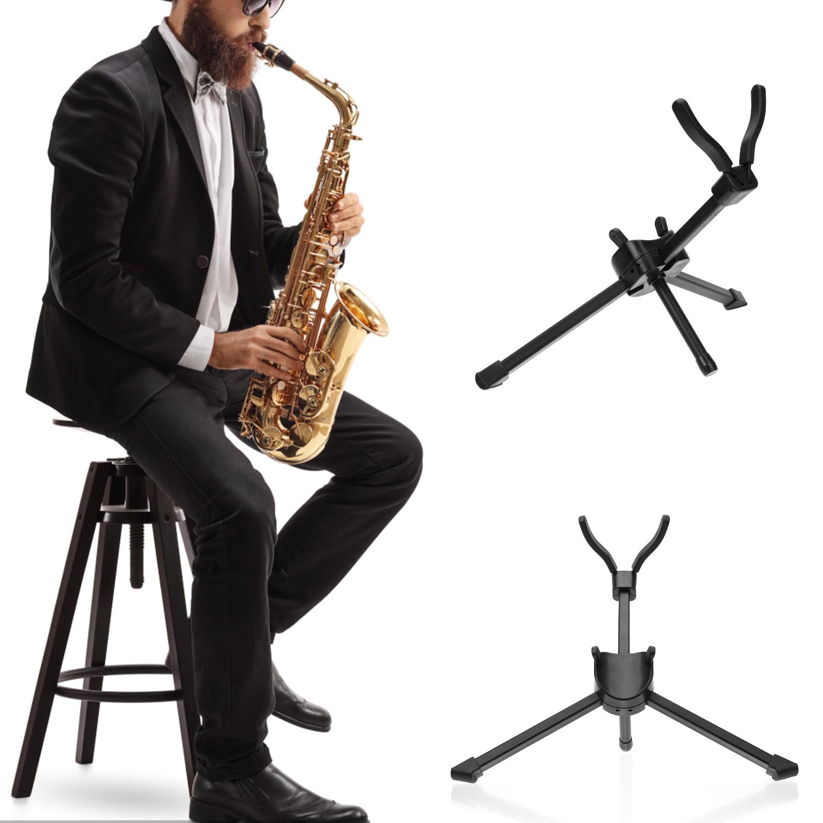 Veemoon Saxophonständer Altsaxophon Metall Klappbar Stabil mit Aufbewahrungstasche für Zuhause und Bühne