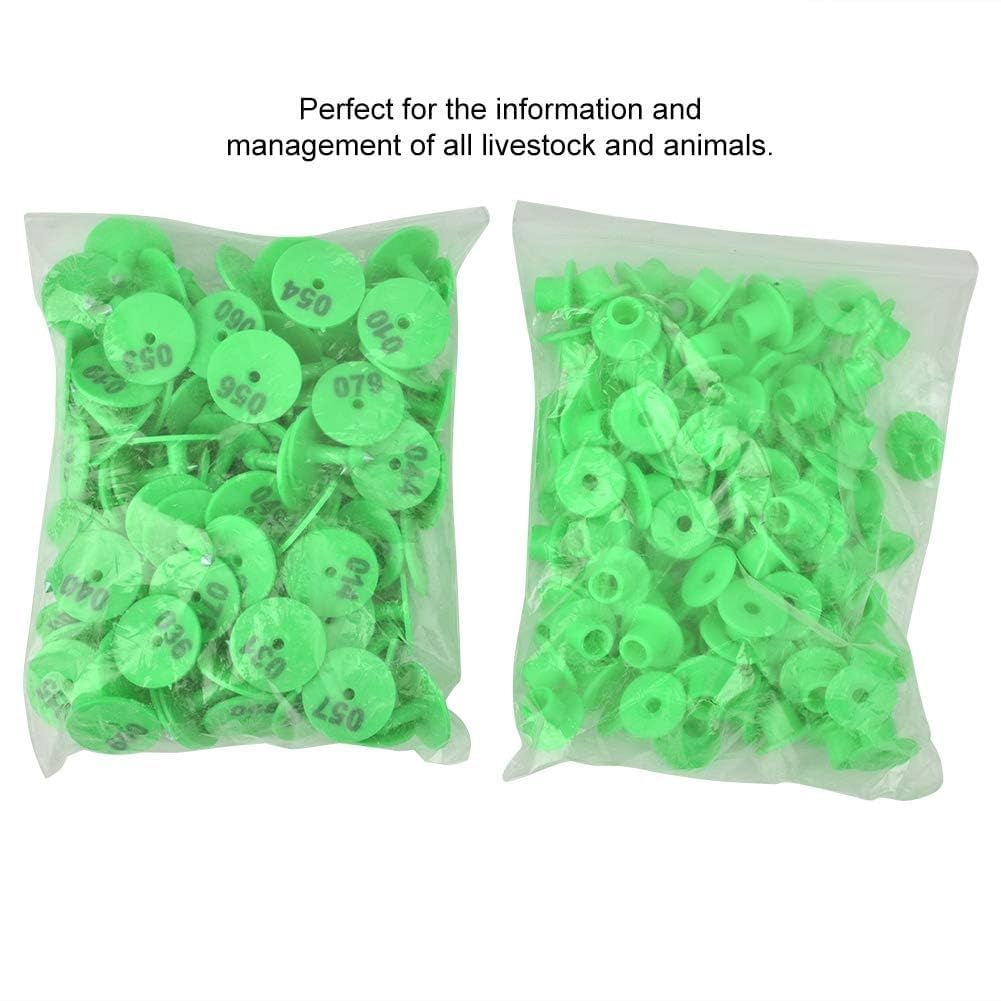 100 Pezzi Rotondi in Plastica per Bestiame, Numerate 1-100, Etichette per Orecchie per Bovini, Etichette per Orecchie per Bestiame, Per Bovini, Mucche, Cavalli, Suini, Pecore, Capre(Verde)