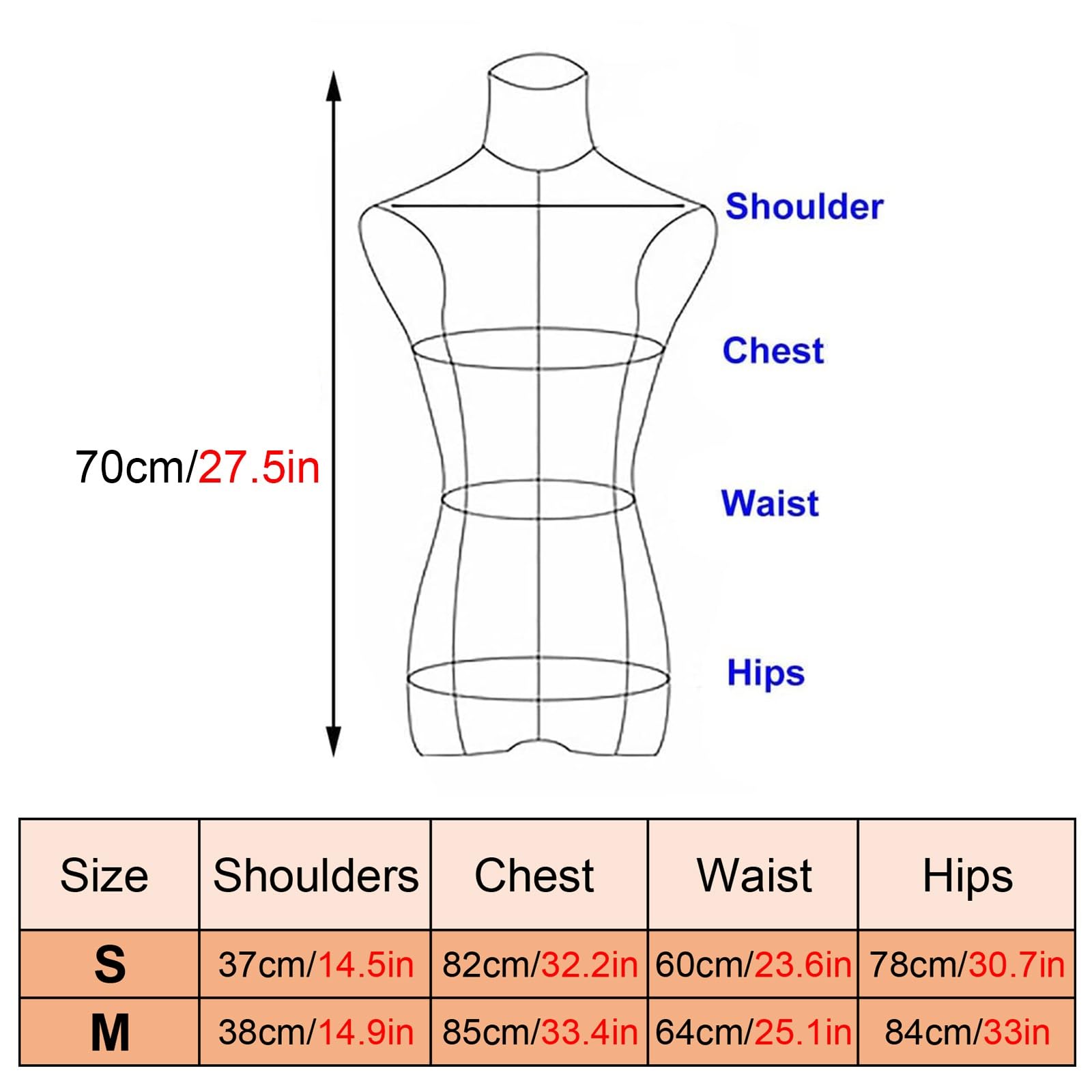 Manichino da Sartoria Marrone per Donna Adulta con Gancio in Metallo, Mezzo Busto da Appendere per Abiti da Sposa, t-Shirt e Camicette, manichino da 70 cm