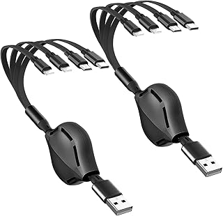 Multi Charging Cable 4 in 1 Retractable Multi Fast Charger Cable Multi Charging Cord USB Cable Adapter with 2 * IP/Type C/Micro USB Port for Cell Phones/IP/Samsung Galaxy/Ps/Huawei/Tablets and More