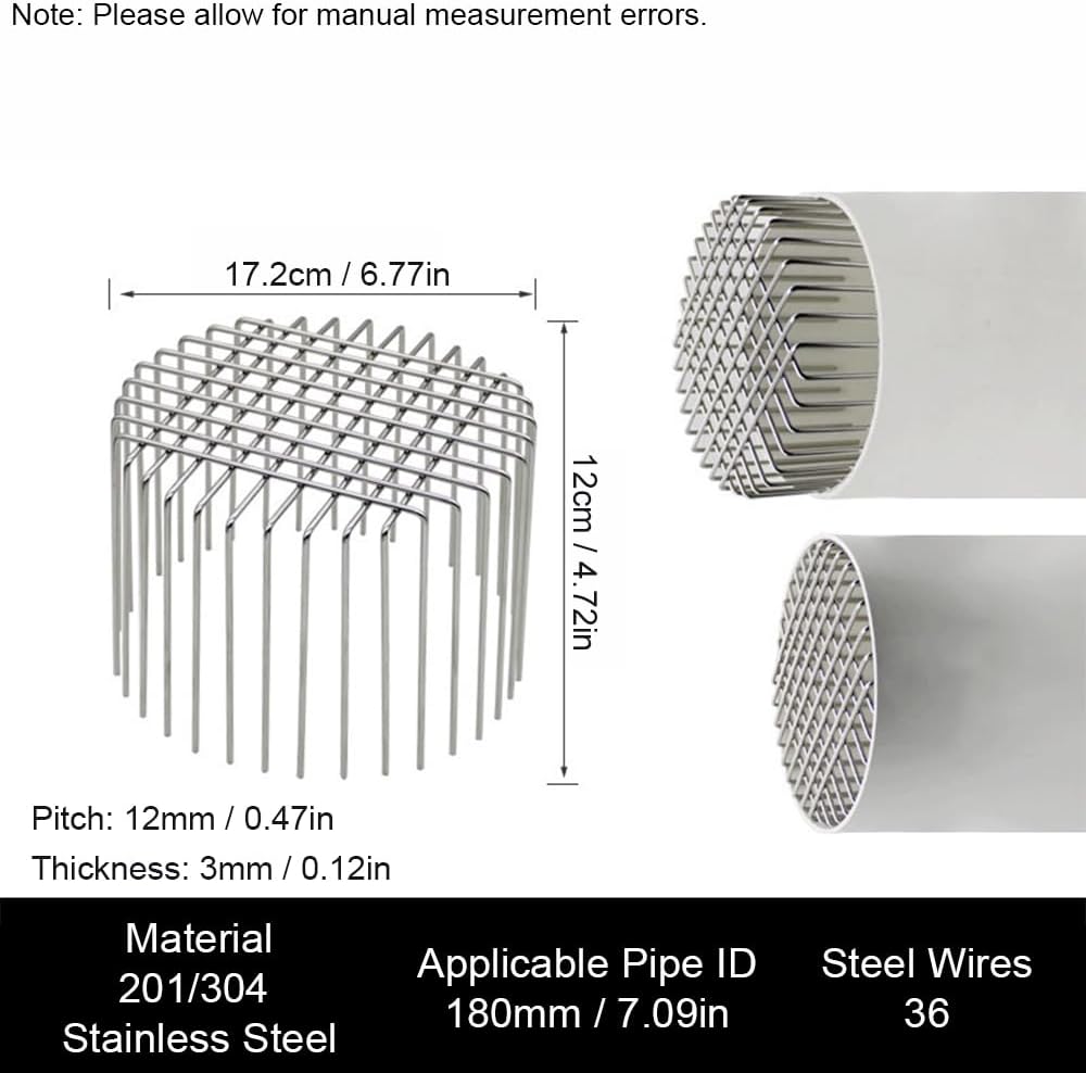 tooloflife Downspout Gutter Guard 304 Stainless Steel Adjustable Height Flexible Opening Fits Pipe Anti-Clogging Drain Cover Downspout Strainer, 180mm / 7.09in