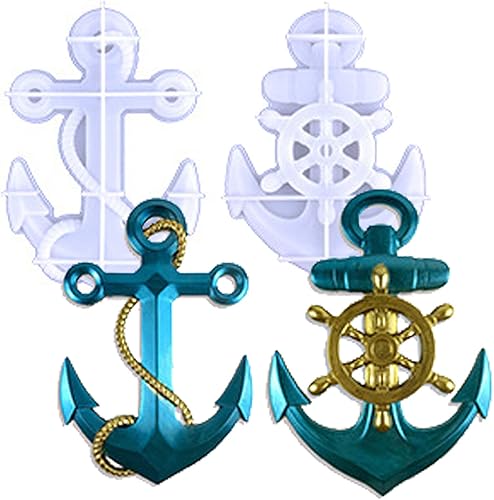 Juego de 2 moldes de resina de silicona para colgar en la pared, anclaje de anclaje con volante, molde de fundición de silicona epoxi para