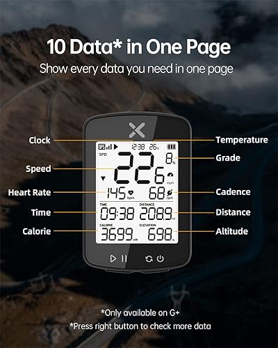 Miniatura 3 de XOSS G+ Gen2 GPS Bike Computer ANT+/ Bluetooth IPX7 Ciclismo Ordenador recargable Velocímetro de bicicleta con pantalla LCD de 2.2 pulgadas, batería