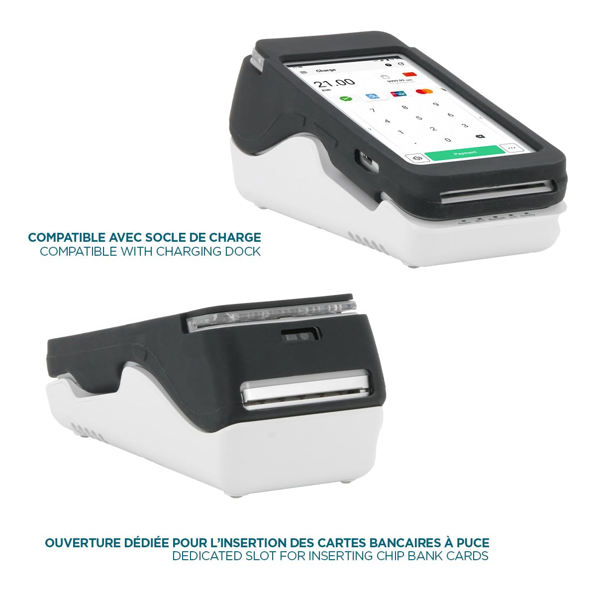 MOBILIS Coque de Protection pour Terminal de Paiement Pax A920 Pro|Etui en Silicone pour Lecteur de Carte Bancaire TPE Compatible Socle de Charge, Noir