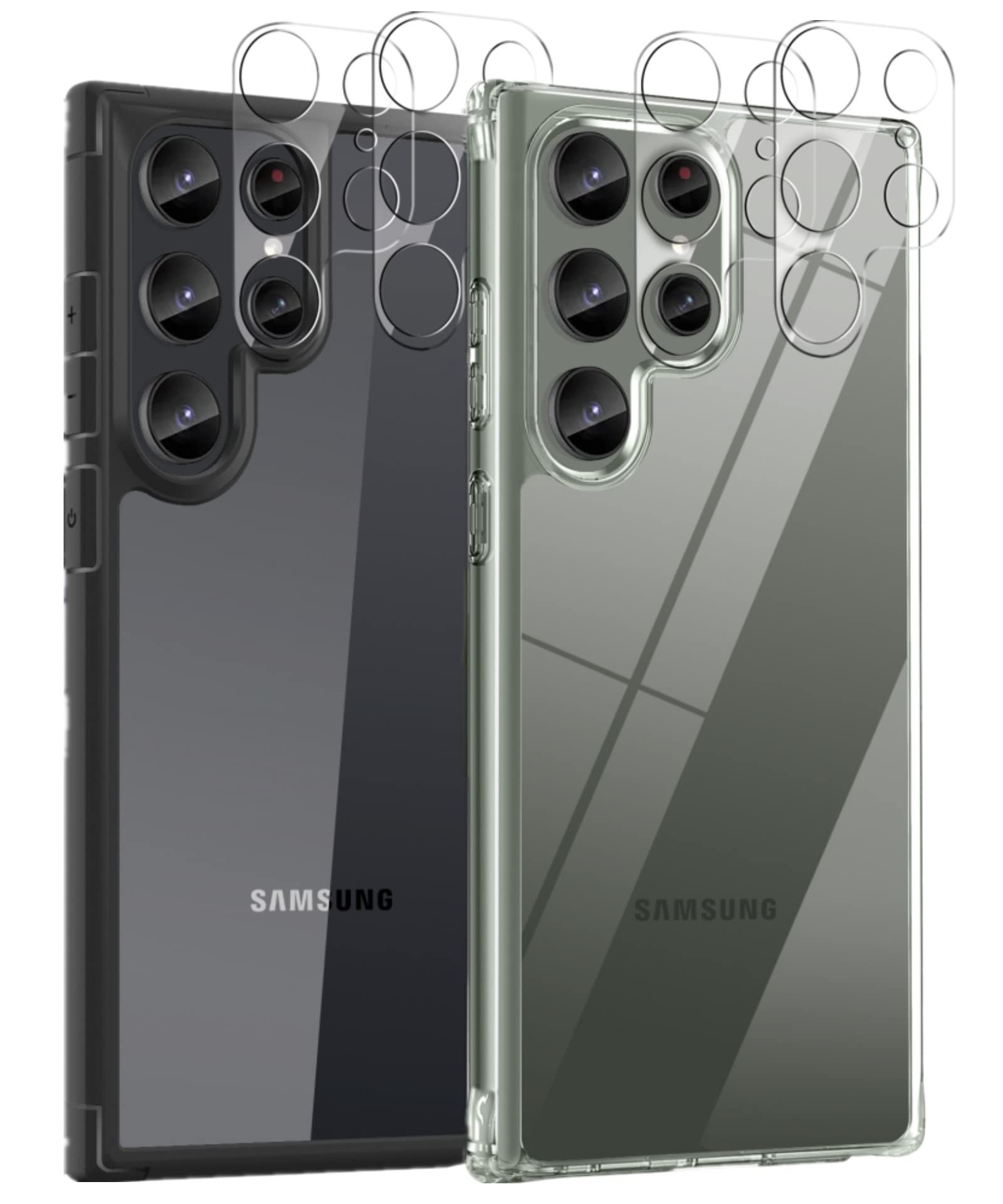 MIODIK [6 in 1] for 2X Galaxy S23 Ultra Case + 2X Camera Lens Protector, [Military Grade Protective] [Non-Yellowing] Shockproof Slim Transparent Phone Case [Clear + Black]