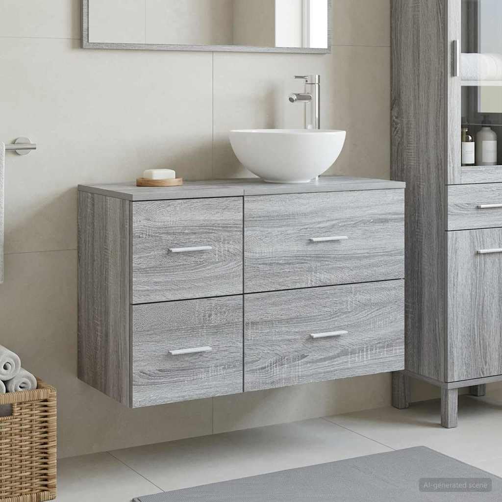 Mueble de lavabo gris Sonoma para baños pequeños con almacenamiento integrado