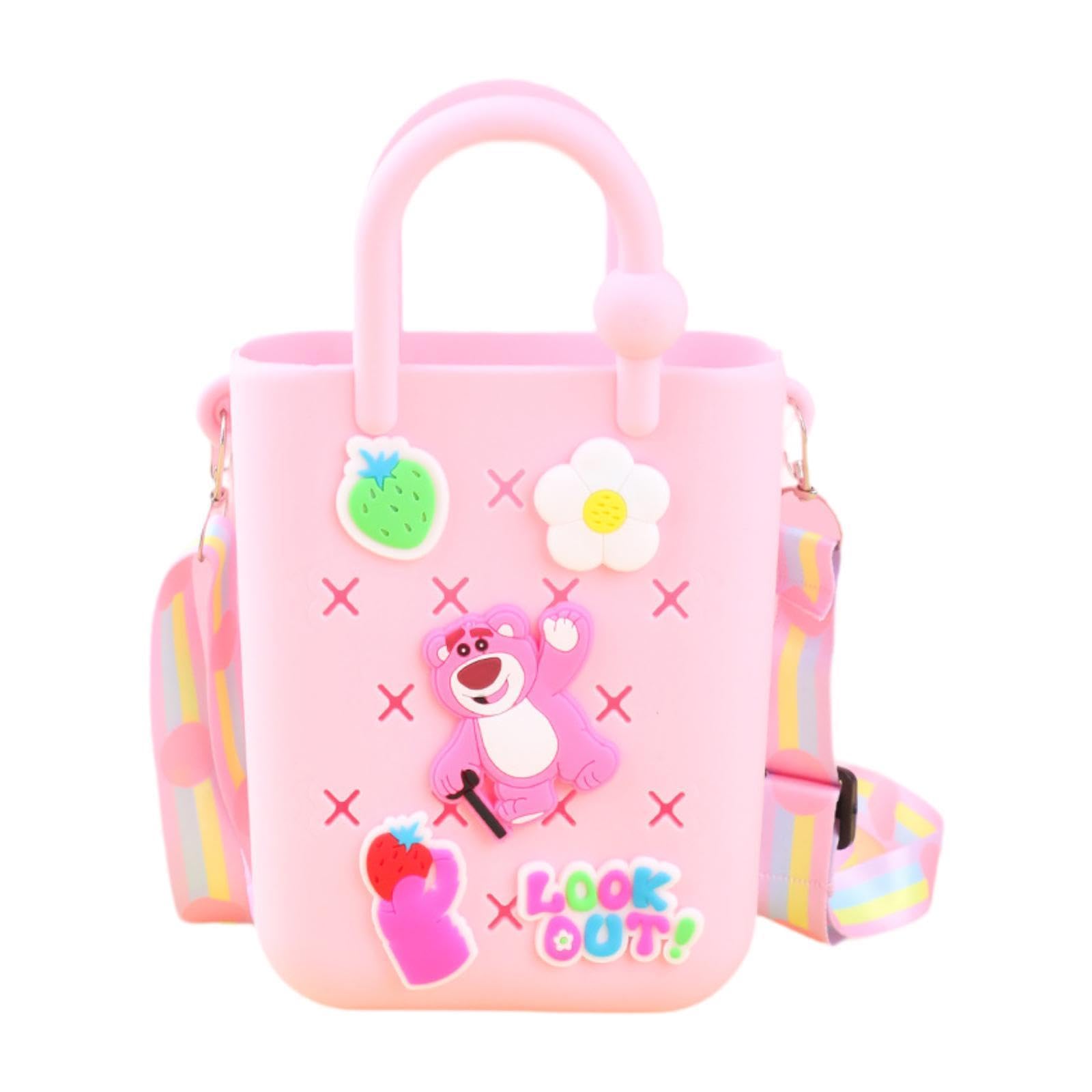 Rubber Beach Bags Open Tote Bag Bright Color with Charms DIY Beach Holes Bag Pink-image-37