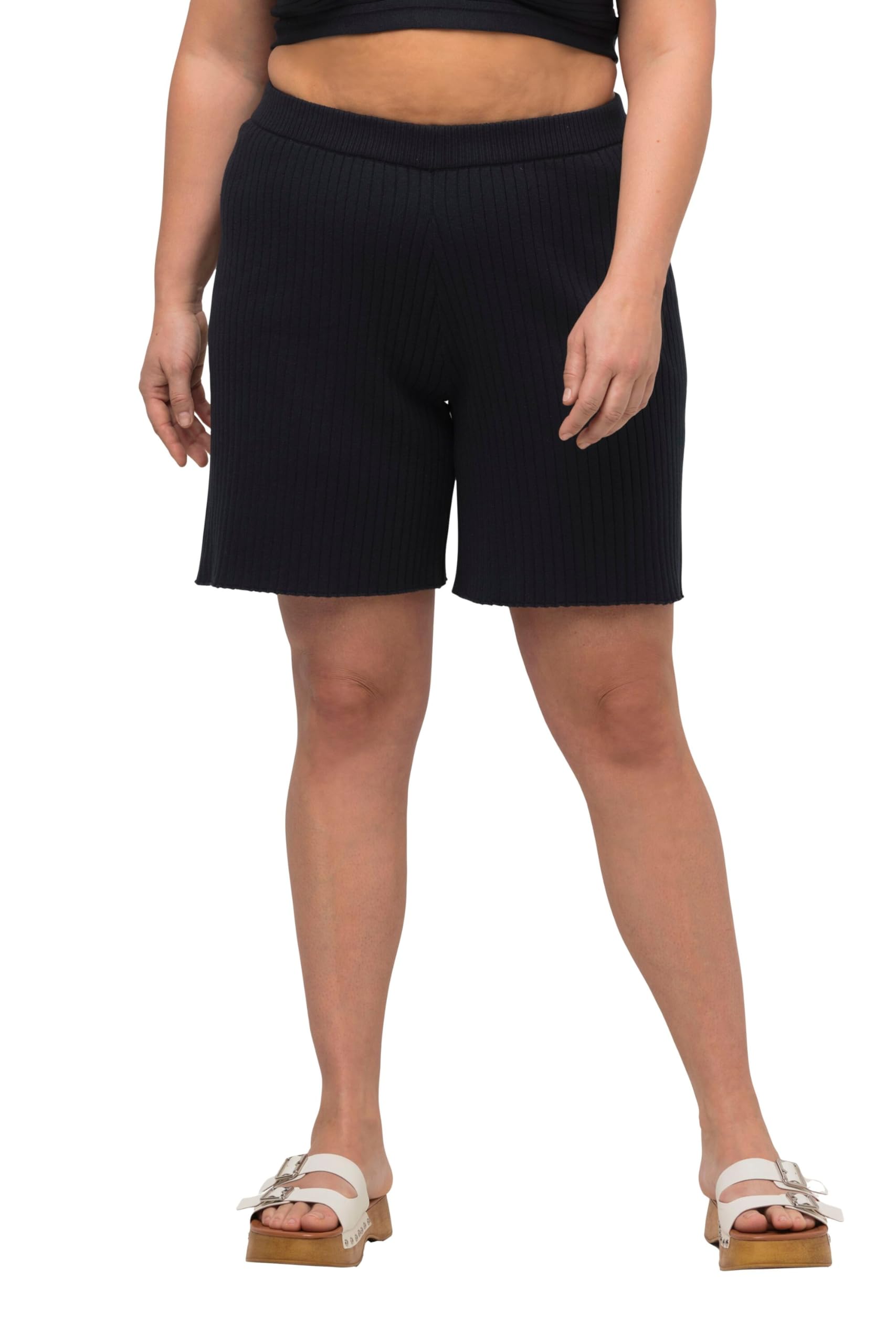 Ulla Popken Damen große Größen Übergrößen Plus Size Strick-Shorts, weites Bein, Elastikbund, Biobaumwolle 818951