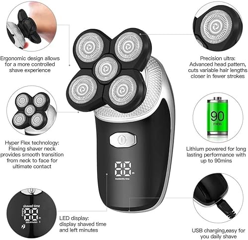 YQYBF Electric Razor for Men's, Electric Shaver 5 In1 Wet Dry Shaving Machine for Men Professional Set Rechargeable Electric Razor Beard Facial Grooming Kit - Image 4