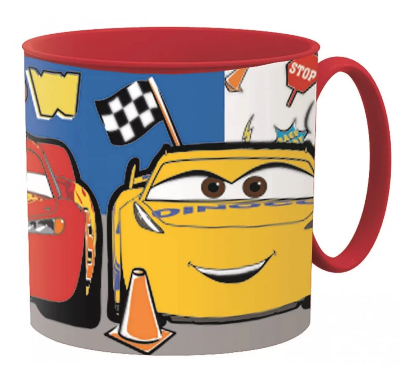Kids Character Cute Mini Mug 265ML Drinking Re-Usable Plastic Cup Microwave Safe (Cars Lets Race)