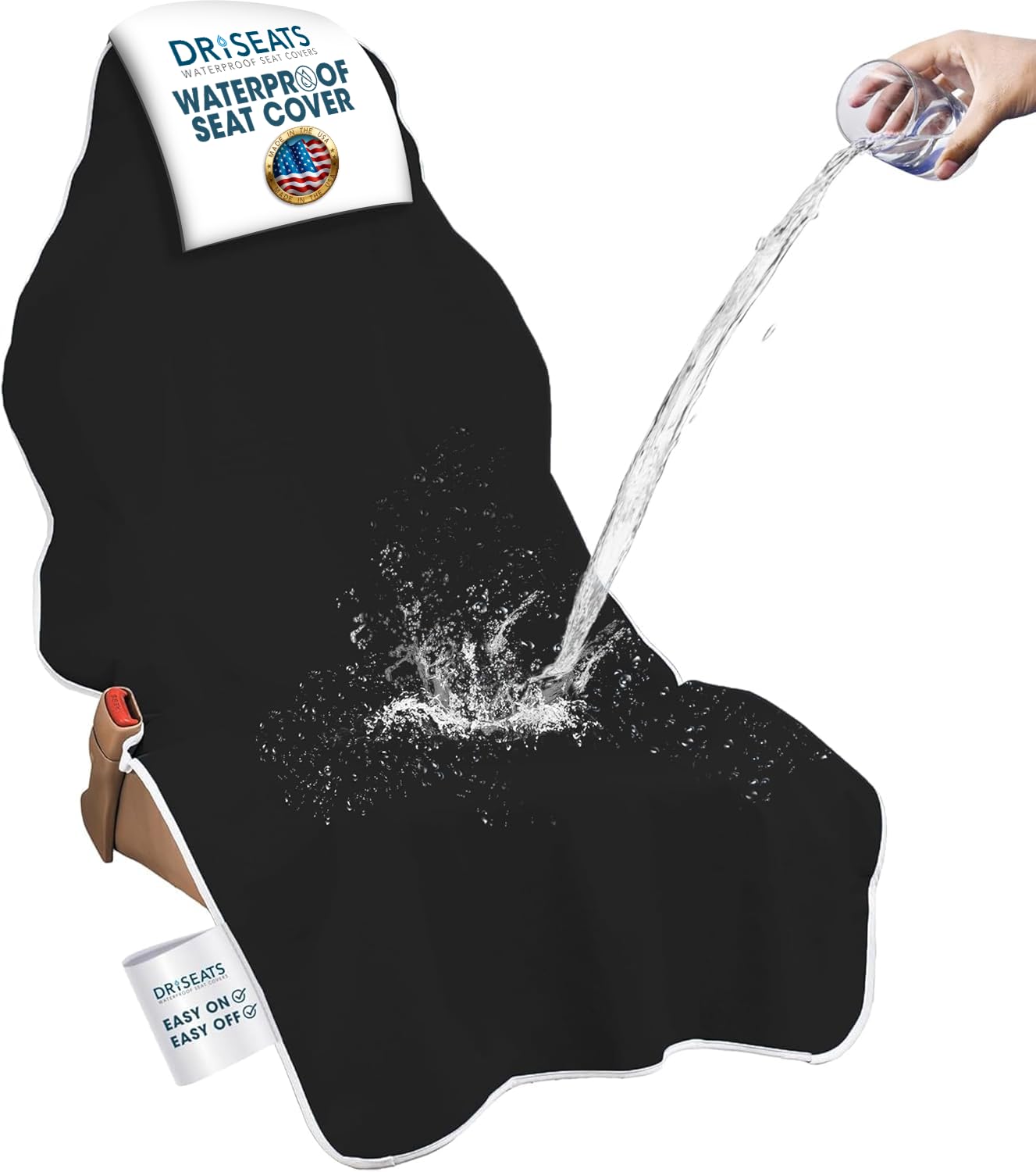 Dri Seats Waterproof Car Seat Cover – Premium Sweat Towel with Slip Resistant Backing for Front Seats in Cars, Trucks, SUVs – Universal Seat Liner, Easy Install (Black, Large)