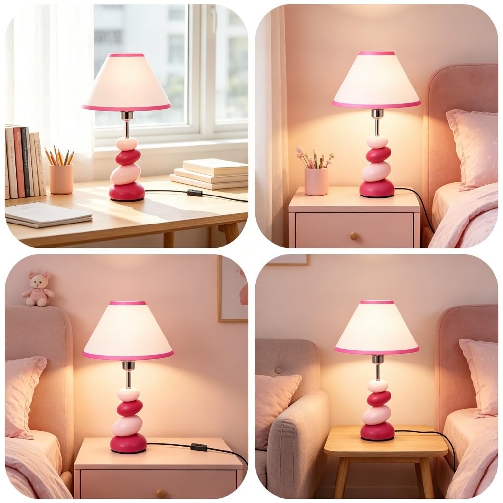 Lampada da tavolo Galet Rosa,Lampada da comodino in resina per camera da letto della ragazza,Camera da letto e ufficio,Lampade da ufficio moderne per leggere e lavorare,Lampadina E27 richiesta