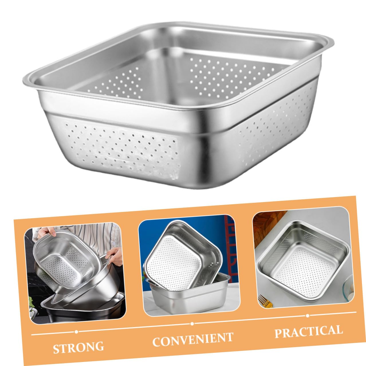Zerodeko Colador de Cocina Grande de Acero Inoxidable Capacidad Amplia y Diseño Cuadrado, Escurridor Multifuncional y Confiable para Lavado y Drenaje en Fregadero