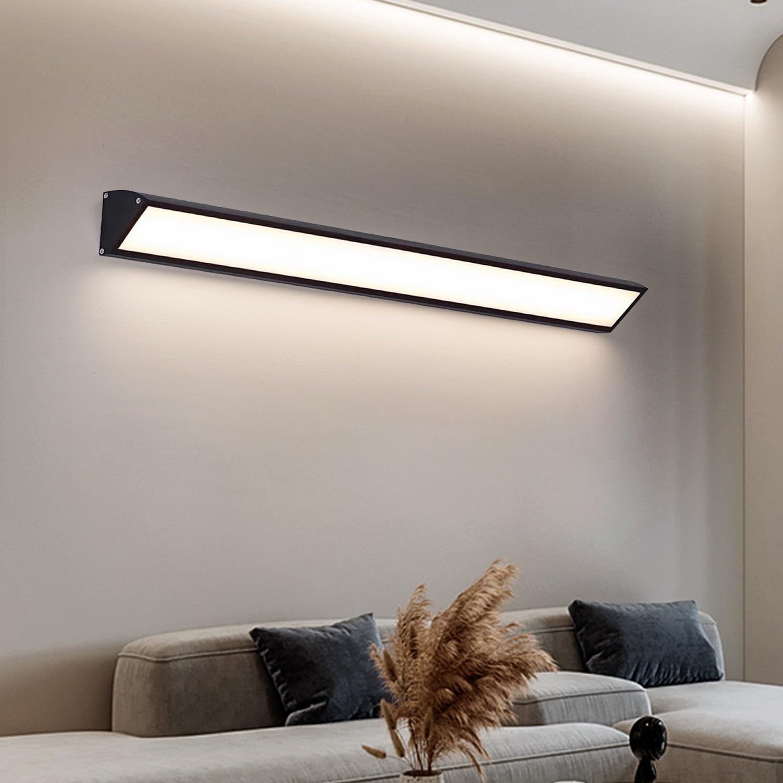 LED Dimmbare Wandleuchten mit Fernbedienung Modern Lange Wandbeleuchtung Spiegelleuchte Bad Aluminium Wasserdicht Wandlicht für Wohnzimmer Schlafzimmer Treppenhaus Schminktisch (Schwarz,60cm)