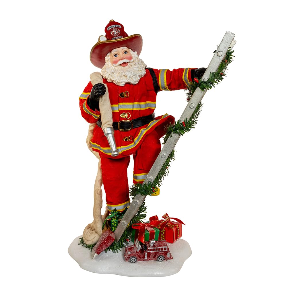 Père Noël Pompier Kurt Adler Fabriché statuette Noël rouge 29 cm sur grande échelle