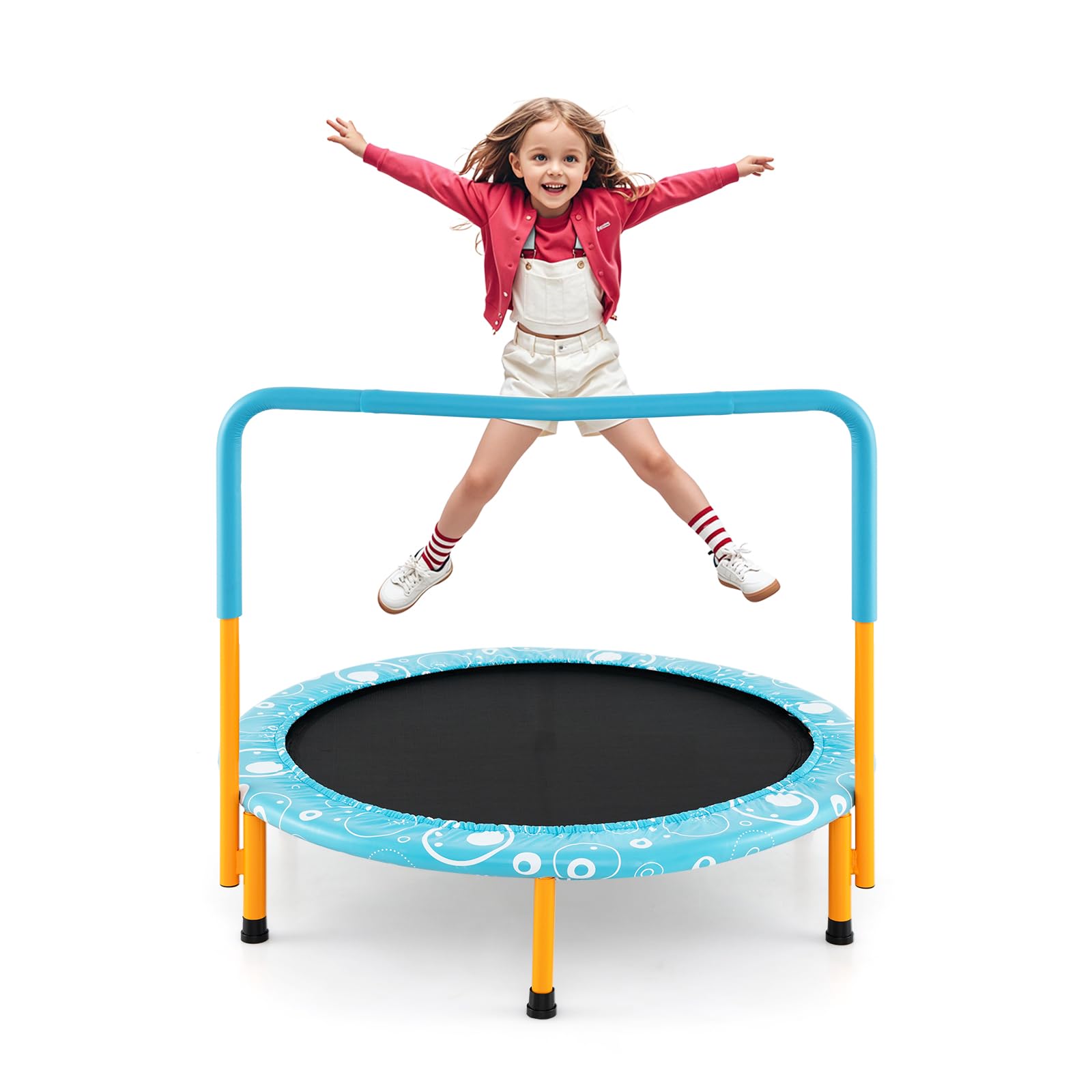 KOTEK 36 Inch Toddler Trampoline, Foldable Mini Recreational Trampoline with Handle & Safety Padded Cover, ASTM Approved Small Baby Trampoline, Indoor Trampoline for Kids, Max Load 330 Lbs (Orange)