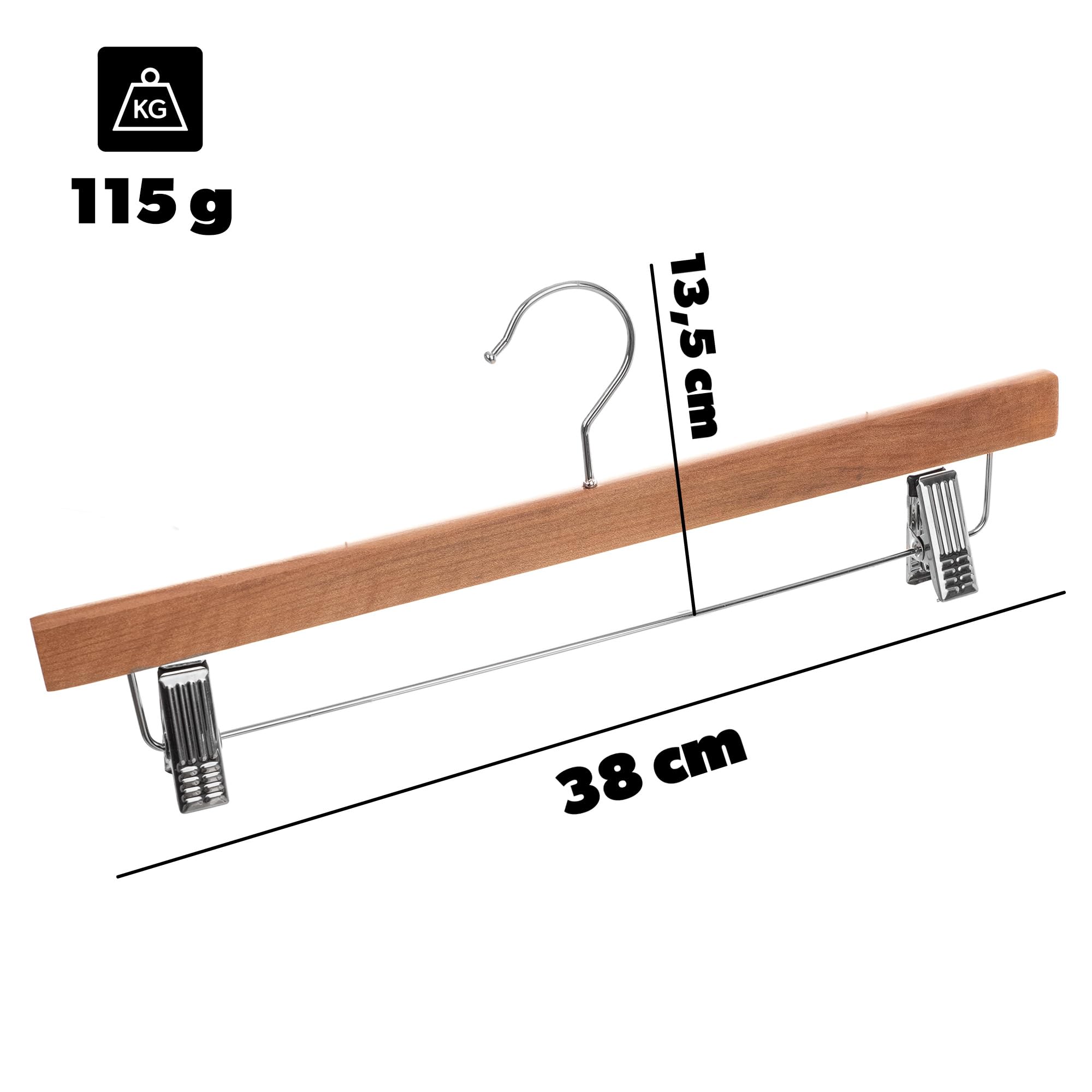 KADAX 6er Set Kleiderbügel aus Holz, Holzbügel mit Klemmen, Rockbügel, Jackenbügel, Hosenbügel, Anzugbügel, Holzkleiderbügel, Hosenkleiderbügel (Modell 1)