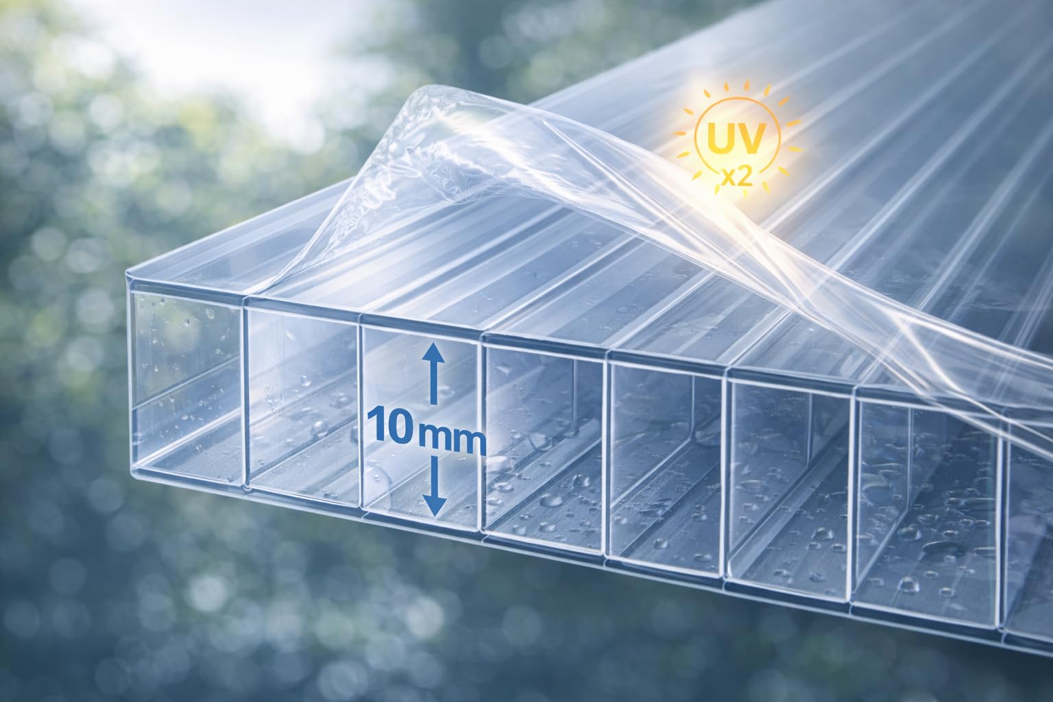 Placa Policarbonato Alveolar 10mm Transparente MACROLUX Protección UV Ambas Caras Triple Pared Stabilit Suisse Invernadero Pérgola Marquesina Diferentes Tamaños (50x105CM (HxL))