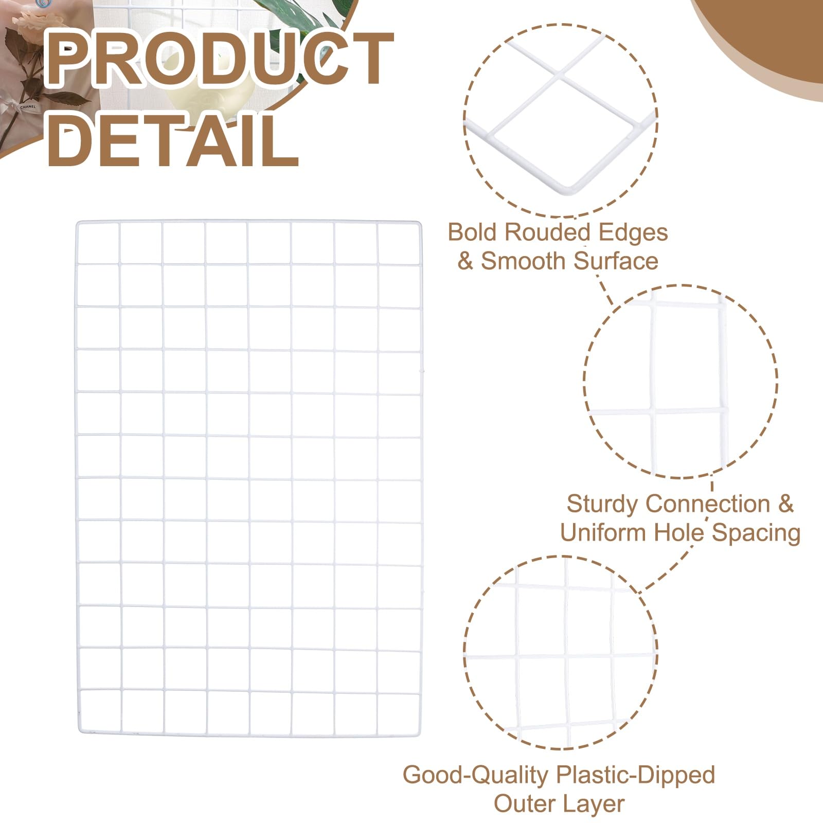 sourcing map Gitter-Wandpaneele, 60 x 40 cm, Drahtgitter-Panel, Foto-Displayhalter, Hängerahmen, Wandaufbewahrung, Organizer mit Kabelbindern, Nägeln für Zuhause, Büro, Bilder, Dekoration, Weiß