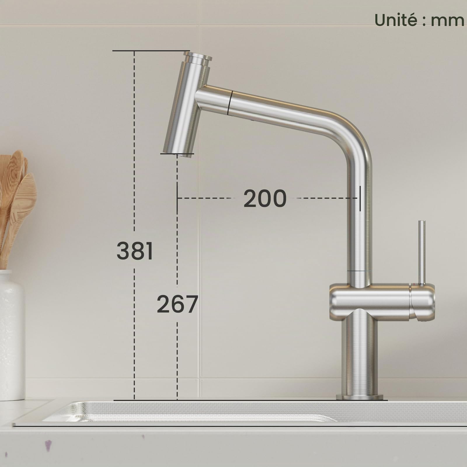 CECIPA Robinet Cuisine, 2 Modes, Mitigeur Cuisine Douchette, Rotatif à 360°