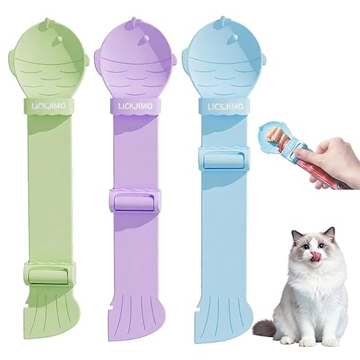 LICKJIMO-3PC Cat Treat Spoon Squeeze with Roller Squeezer,Cat Treat Feeder Spoon for Lickable Churu Cat Treats,Cat Spoon for Licky Treats(3 Color)