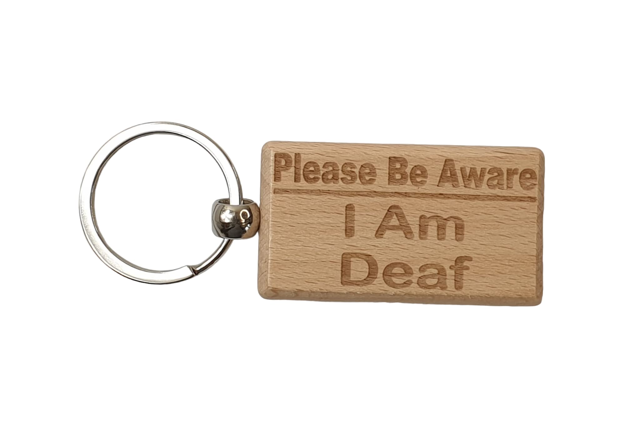 Decalarama Brown Deaf Awareness Keyring Gift - Please Be Aware I Am Deaf Key Ring - Engraved Wooden Key Chain Present