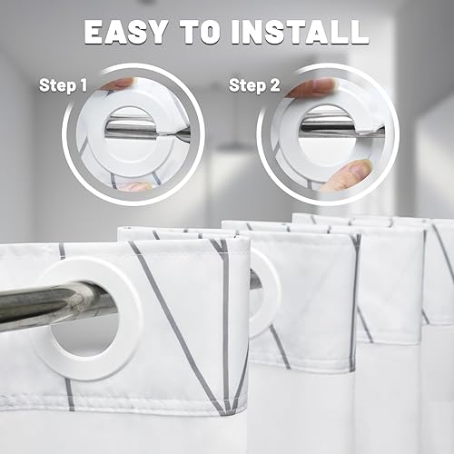 Miniatura 3 de Juego de cortina de ducha geométrica a rayas sin gancho con forro de tela a presión, juego de cortina de ducha de hotel y forro con ventana superior