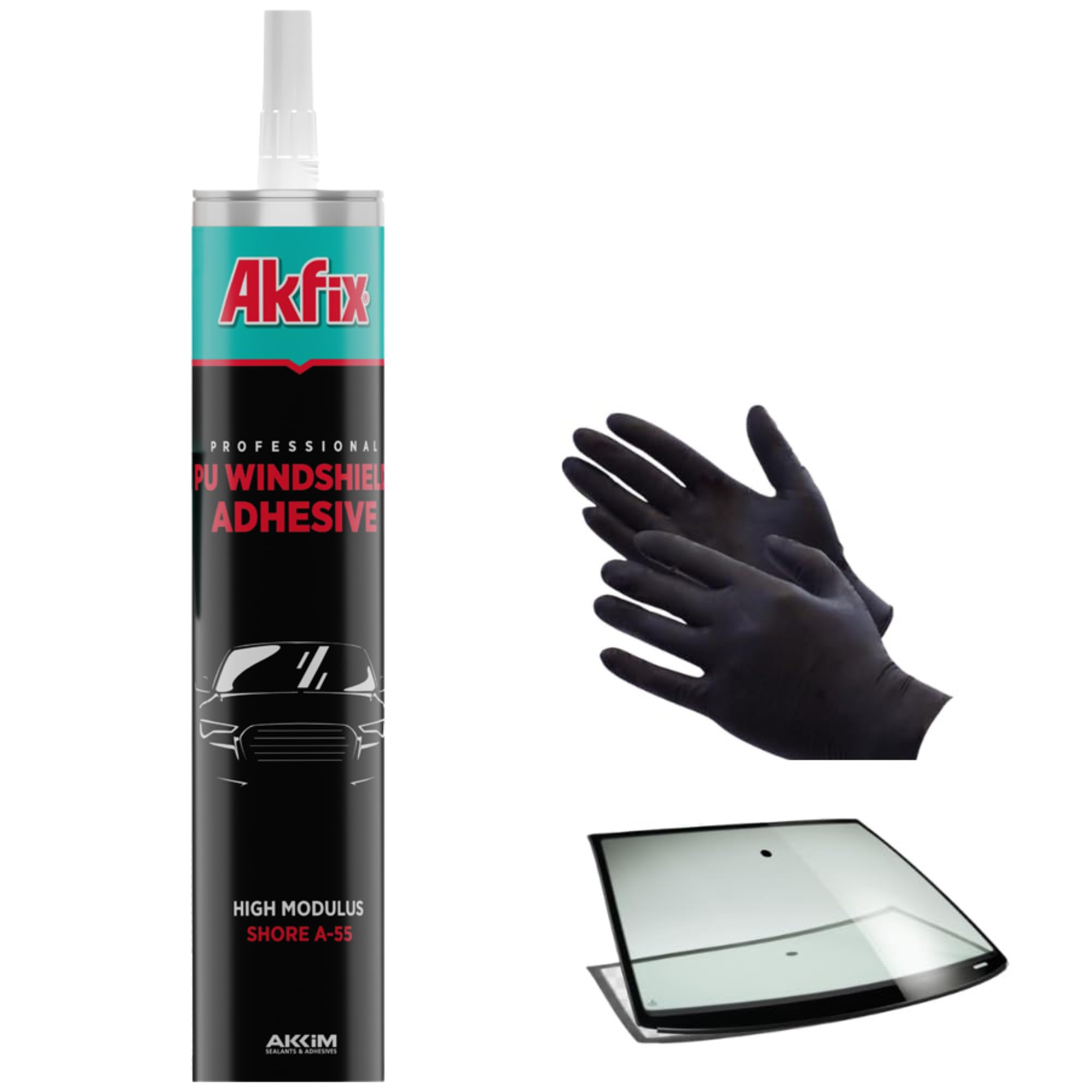 Akfix Urethane Windshield Adhesive Black (1x10.1 fl.oz.) - Fast Curing Car Window Sealant, High Bond Strength Auto Glass Glue | 1 Pack