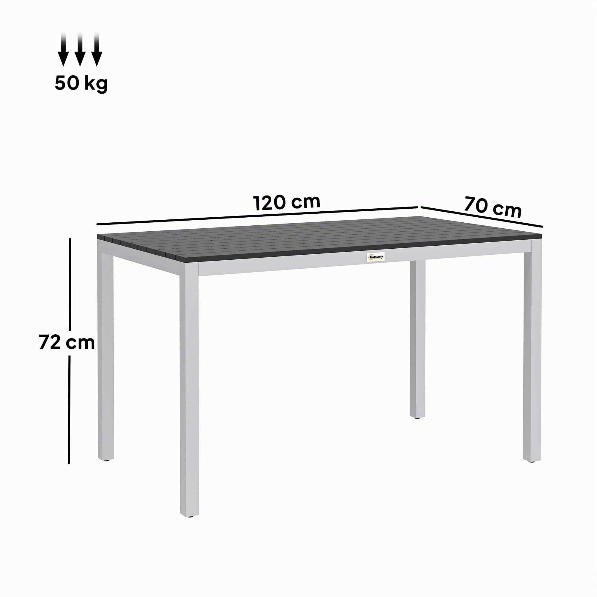 Outsunny Table à Manger de Jardin pour 4-6 Personnes 120 x 70 x 72 cm Noir