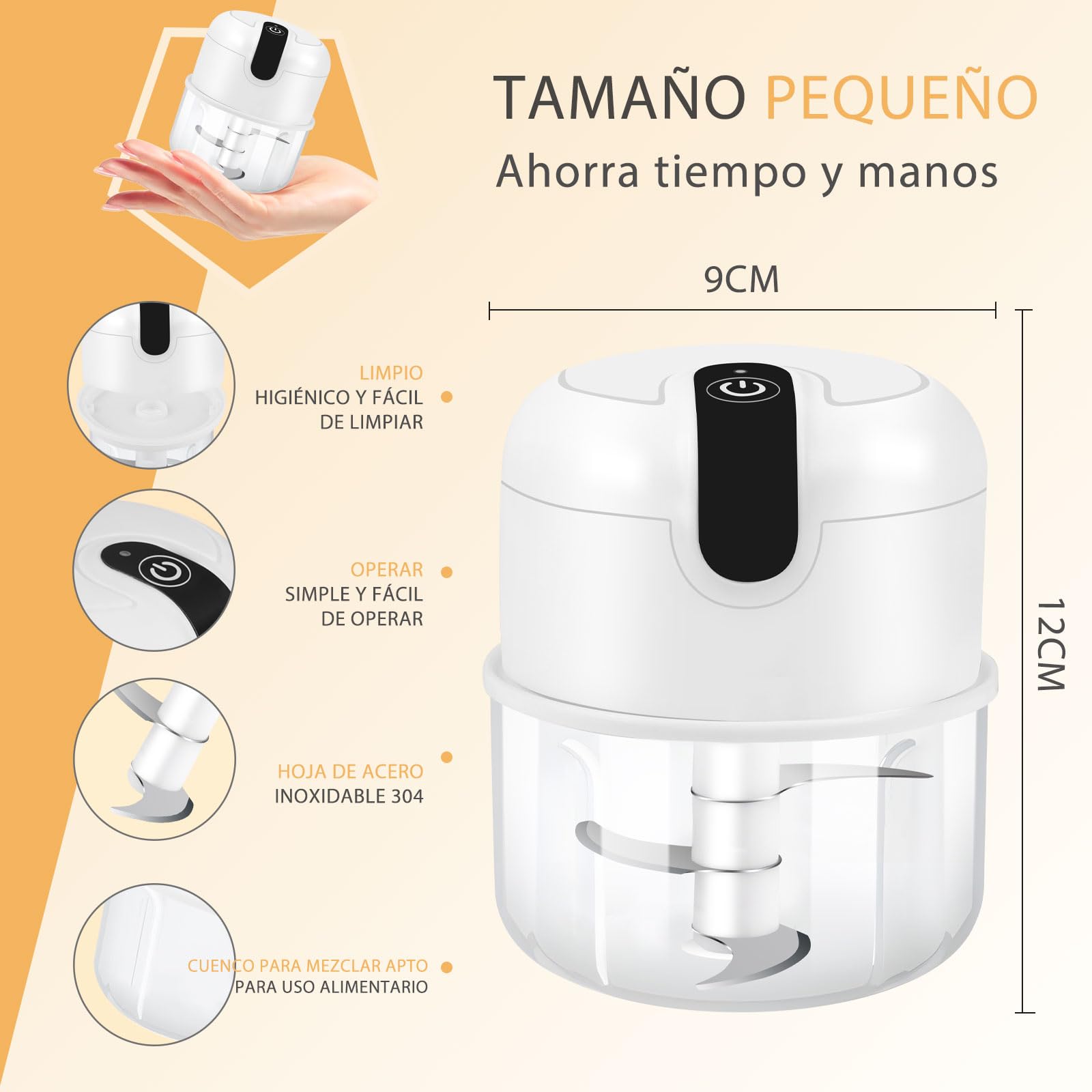 Picadora Electrica, Mini Picador Eléctrico de Alimentos,Recargable USB Type-C, Capacidad 250 mL, 2 Cuchillas Acero Inoxidable, Portatil Batidora Trituradora Utilizado Para Cebolla, Ajo, Carne, Vegetal — view 4