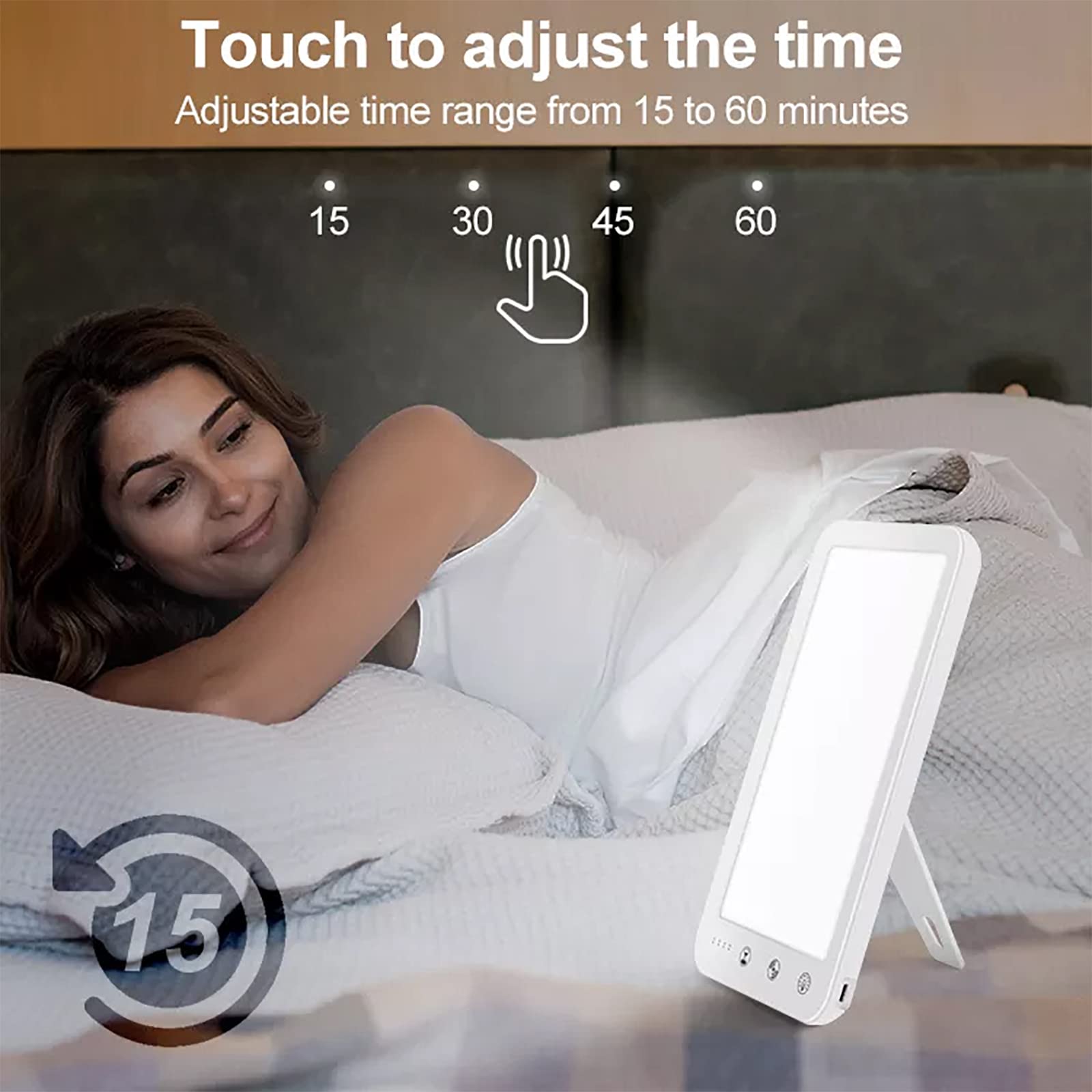 Lampe solaire 14 000 Lx, lumière de thérapie portable à spectre complet avec support, 5 niveaux de luminosité et 3 niveaux de température de couleur, contrôle de synchronisation, pour améliorer le s